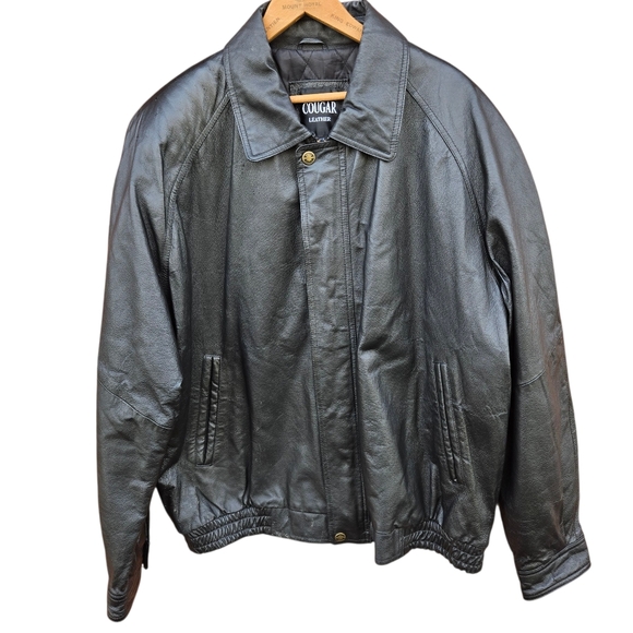 Cougar Genuine Leather Jacket Mens Xl Black Bomber Style Biker